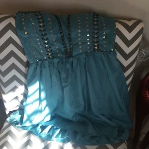 Studded strapless sage green/blue dress